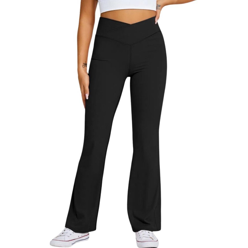HALARA High Waist Crossover Flare Leggings Black Size Large Tall NWT